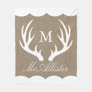White Buck Antlers Burlap Name der weißen Grenzfa Fleecedecke