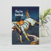 White Bucking Bronco und Cowboy in Rodeo Einladung (Stehend Vorderseite)