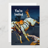 White Bucking Bronco und Cowboy in Rodeo Einladung (Vorne/Hinten)