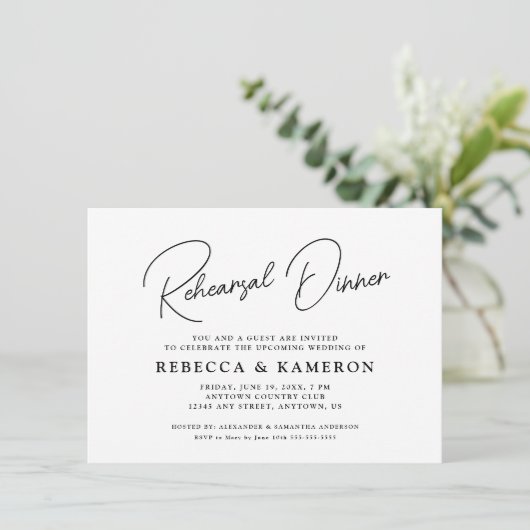 White Budget Script Probe Dinner Einladung (Stehend Vorderseite)