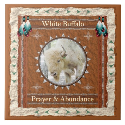 White Buffalo - Gebet und Abundance Keramik Tile Fliese (Vorderseite)