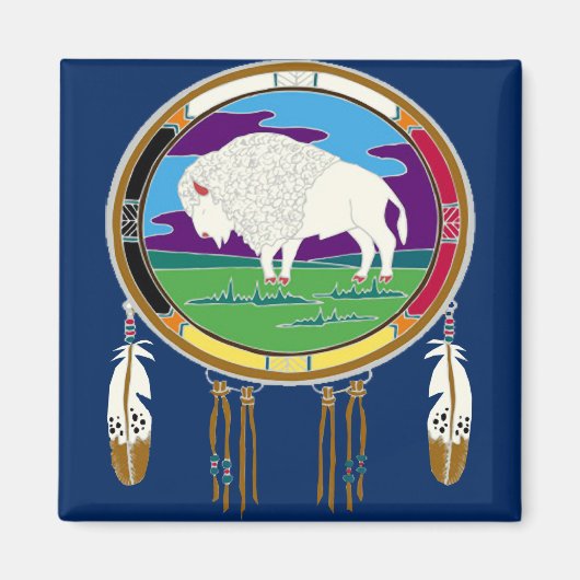White Buffalo Native American Square Magnet (Vorne)
