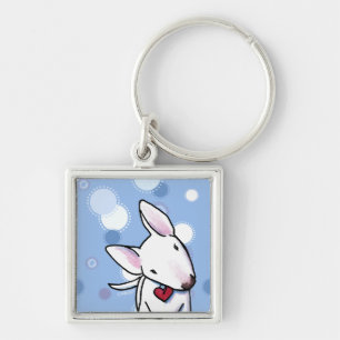 White Bull Terrier auf Blue Dots Schlüsselanhänger