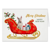 White Bull Terrier Dog Christmas Sleigh Card (Vorderseite (Horizontal))
