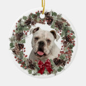 White Bulldog Pinecone Personalisiert Keramik Ornament (Vorne)