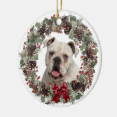 White Bulldog Pinecone Personalisiert Keramik Ornament (Links)