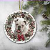 White Bulldog Pinecone Personalisiert Keramik Ornament