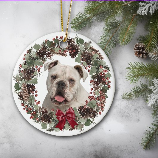 White Bulldog Pinecone Personalisiert Keramik Ornament