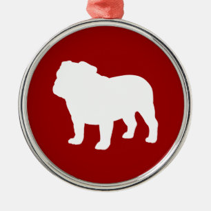 White Bulldog Silhouette über den Weihnachtsfeiert Ornament Aus Metall