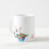 White Bullterer on Patchwork Blanket - Kunst Kaffeetasse (Vorderseite Links)