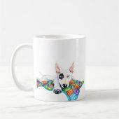 White Bullterer on Patchwork Blanket - Kunst Kaffeetasse (Links)