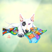 White Bullterer on Patchwork - Kunst Fensteraufkleber (Blatt 3)