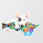 White Bullterer on Patchwork - Kunst Fensteraufkleber (Blatt)
