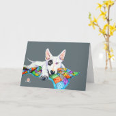 White Bullterer on Patchwork - Kunst Karte (Gelbe Blume)