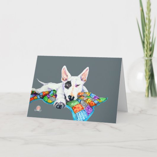 White Bullterer on Patchwork - Kunst Karte (Vorderseite)