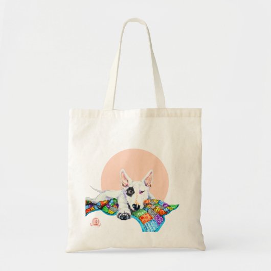 White Bullterer on Patchwork - Kunst Tragetasche (Vorne)