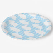 White Bunnies on Pastel Blue Gingham Pattern Pappteller (Schrägansicht)