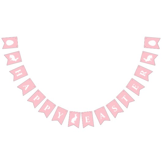 White Bunnies On Pink With Happy Easter Lettering Wimpelkette (Alle)