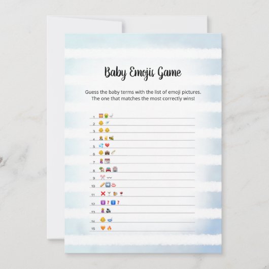White Bunny Blue Baby Emoji Picture Game Card Einladung (Vorderseite)