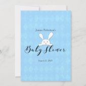 White Bunny Blue Ratschlag für Mommy Baby Shower G Einladung (Rückseite)
