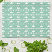 White Bunny Daisy Niedlich Spring Pattern Green Geschirrtuch (Gefaltet)