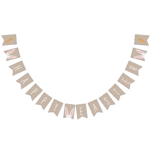 White Bunny Ears And Carrots Happy Easter Beige Wimpelkette (Alle)