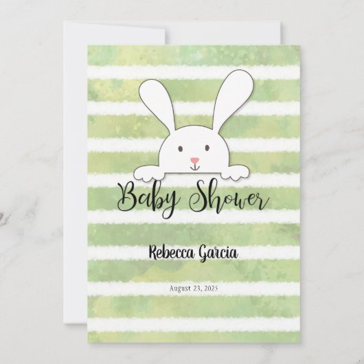 White Bunny Green Baby Language Game Card Einladung (Rückseite)