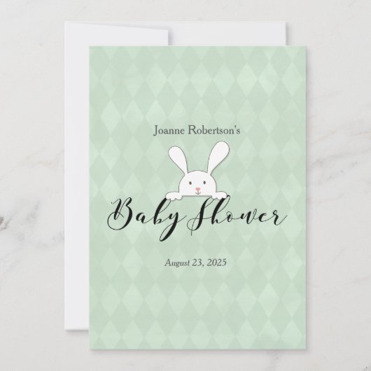 White Bunny Green rät das Price Baby Duschenspiel Einladung (Rückseite)