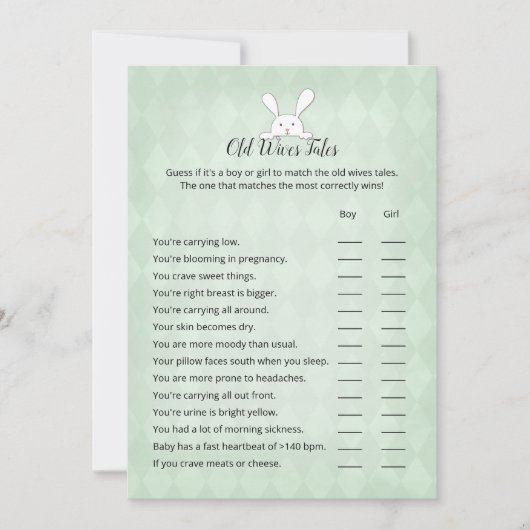 White Bunny Green Rauten Old Ehefrauen Tales Game Einladung (Vorderseite)