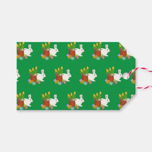 White Bunny Happy Oaster Geschenkanhänger (Vorderseite (Horizontal))