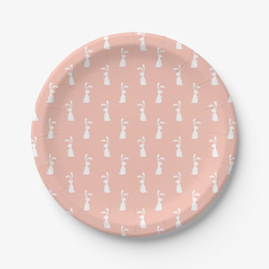 White Bunny Happy Oaster Girly Pink Pastel Spring Pappteller (Vorderseite)