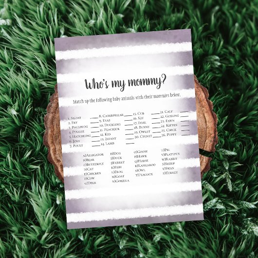 White Bunny Lila Who is My Mommy Baby Shower Game Einladung