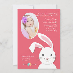 White Bunny Oaster Geburtstag Foto Einladung
