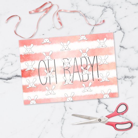 White Bunny Oh Baby Pink Wasserfarbe Streifen Seidenpapier