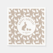 White Bunny Pattern On Beige Cute Easter Serviette (Vorderseite)