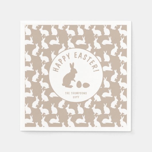 White Bunny Pattern On Beige Cute Easter Serviette (Vorderseite)