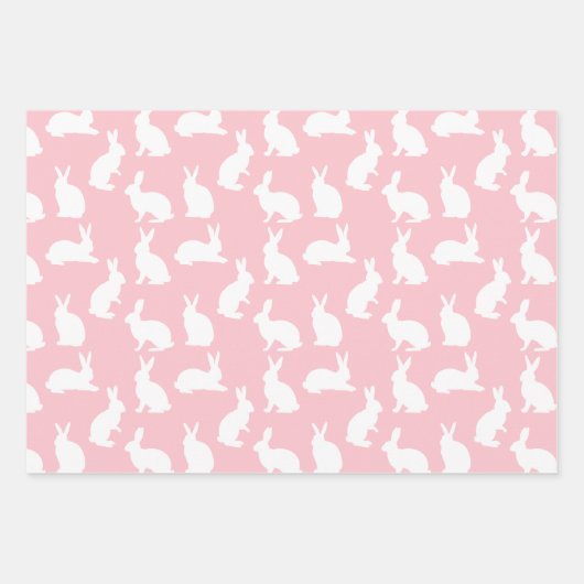 White Bunny Pattern On Blush Pink Adorable Easter Geschenkpapier Set (Vorderseite)
