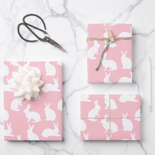 White Bunny Pattern On Blush Pink Adorable Easter Geschenkpapier Set (Vorderseite)