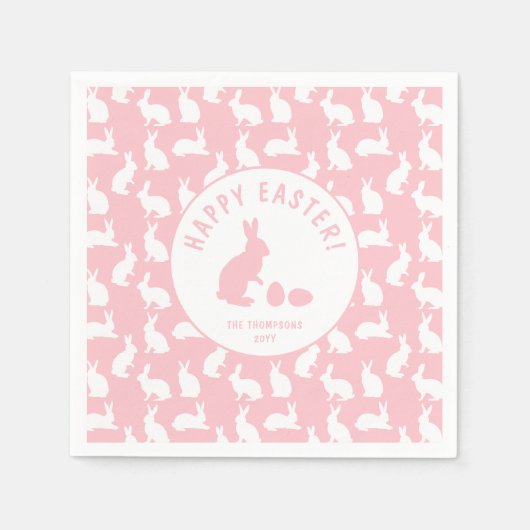 White Bunny Pattern On Blush Pink Cute Easter Serviette (Vorderseite)