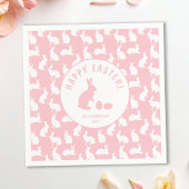 White Bunny Pattern On Blush Pink Cute Easter Serviette
