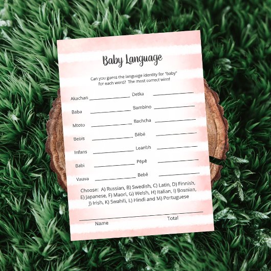 White Bunny Pink Baby Language Game Card Einladung