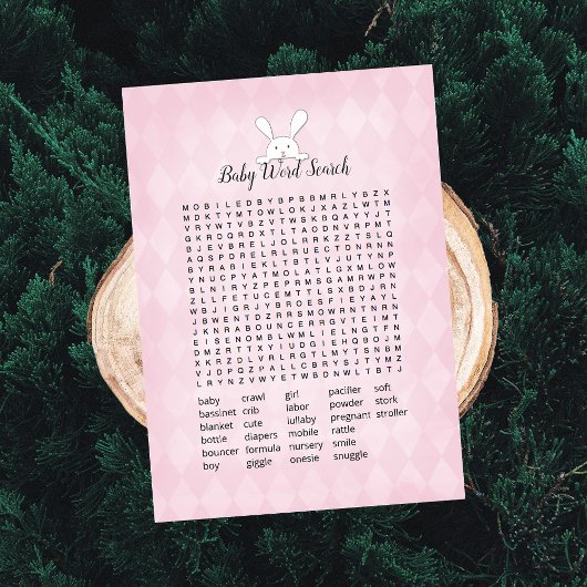 White Bunny Pink Raute Baby Word Search Game Einladung