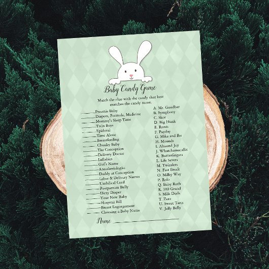 White Bunny Rabbit Green Baby Candy Dusche Spiel Einladung