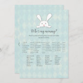 White Bunny Rabbit Who is My Mommy Baby Shower Gam Einladung (Vorne/Hinten)