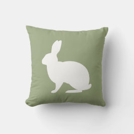 White Bunny Silhouette On Sage Green Easter Kissen
