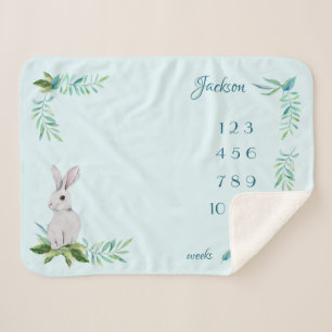 White Bunny Türkis Name Mont Baby Milestone Sherpadecke