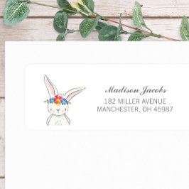 White Bunny Watercolor Blume Crown Address Labels