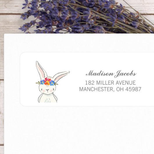 White Bunny Watercolor Blume Crown Address Labels