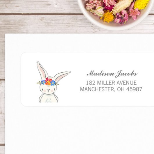 White Bunny Watercolor Blume Crown Address Labels