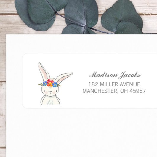 White Bunny Watercolor Blume Crown Address Labels